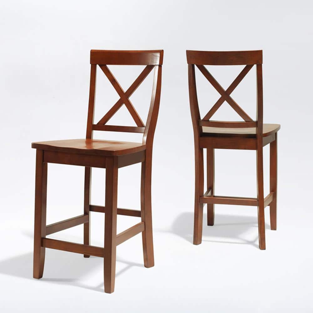 CROSLEY FURNITURE Crosley 24 in. Cherry XBack Bar Stool (Set Of Two