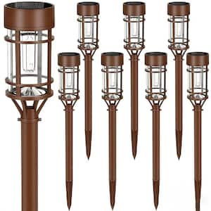 LED Solar Pathway Lights 8-Pack, 3000K Warm White Glass and Metal Outdoor Garden Lighting, Waterproof Landscape Lights