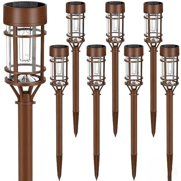 LED Solar Pathway Lights 8-Pack, 3000K Warm White Glass and Metal Outdoor Garden Lighting, Waterproof Landscape Lights