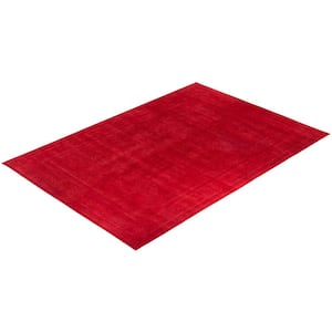 One-of-a-Kind Contemporary Red 10 ft. x 14 ft. Hand Knotted Overdyed Area Rug