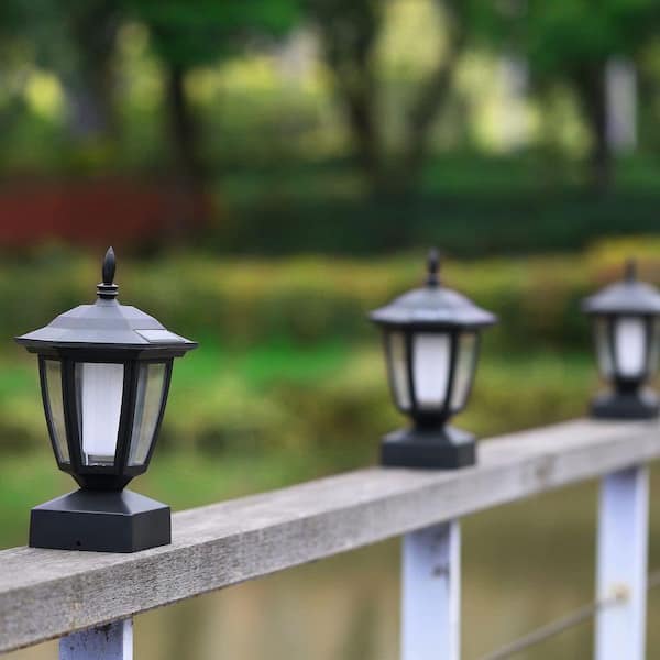 MOEPISY 4 Pack Outdoor Solar Flame Post Lights, Flickering Flame
