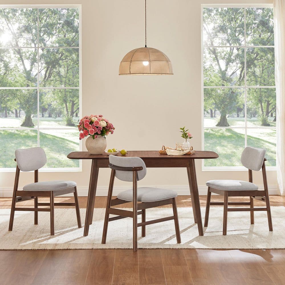 Spruce & Spring Reid Walnut 5 Piece Rectangular Wood Top Dining Table Set Seats 4 with Extendable Table,Rubber Wood Legs,Rounded Corners DS201-1190-WALNUT-108