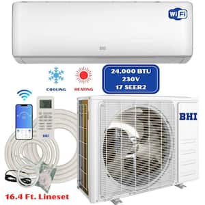 24,000 BTU 230V, 17 SEER2,1200 sq. ft. Inverter Wi-Fi Ductless Mini Split Air Conditioner w/ Heat Pump 16.4 ft. Lineset