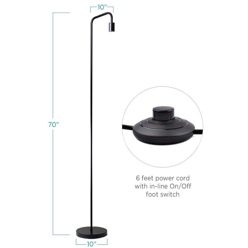 Black Metal Minimalist Industrial Floor Lamp, 70" Height