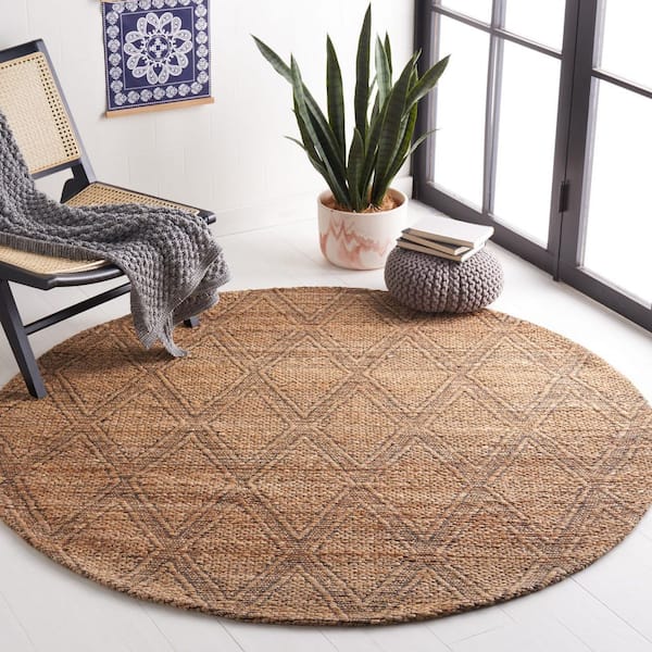 Natural Fiber 6 ft. x 6 ft. Natural/Black Diamond Woven Round Area Rug