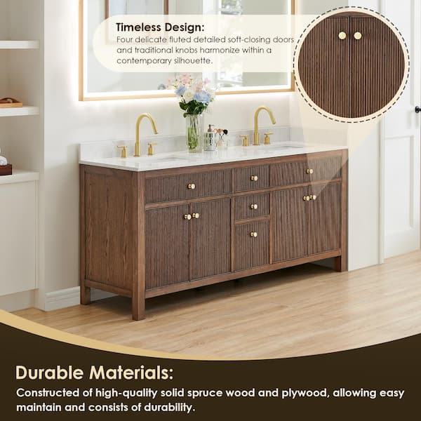 Altair Cerrito 72 in. Double Sink Freestanding Brown Oak Bath