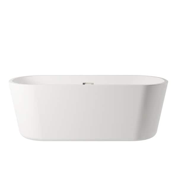 KINWELL 63 in. Acrylic Flatbottom Non-Whirlpool Bathtub in White