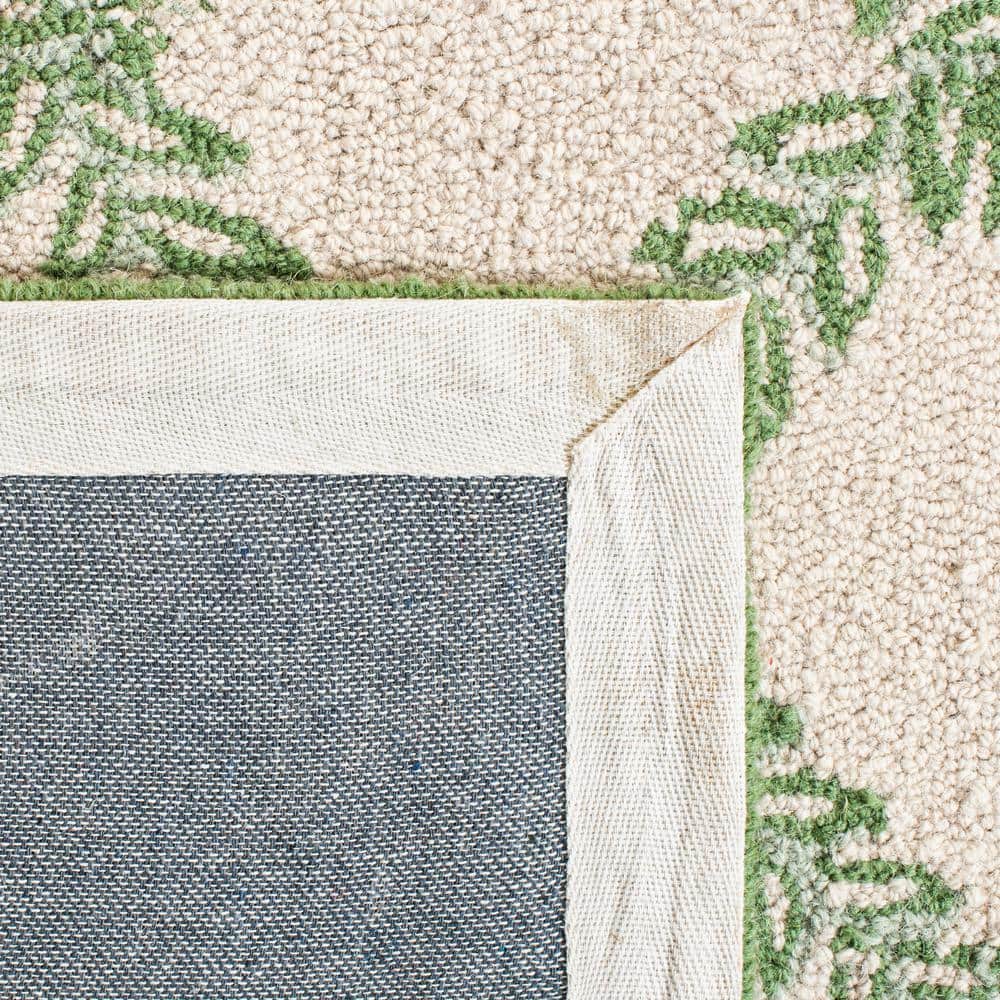 Ivory and Light Green Floral Wool Area Rug