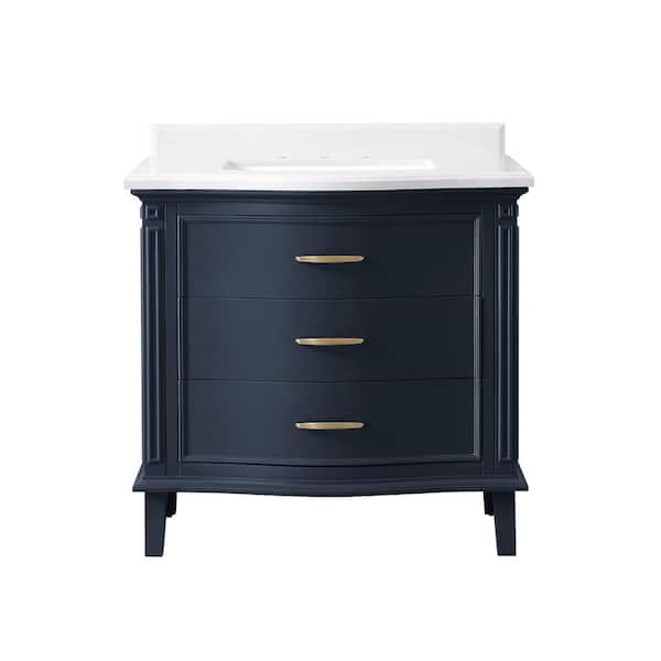 Cahaba Mira 36 in. W x 21.875 in. D x 34.5 in. H Bath Vanity in Midnight Blue with Carrara Marble Vanity Top with White Basin