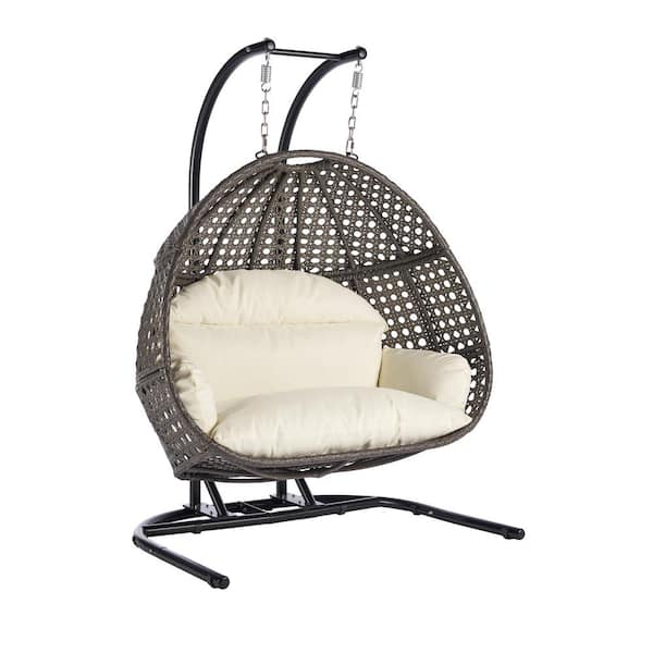 SANSTAR 2-Person Wicker Double Hanging Egg Swing Chair in Cream
