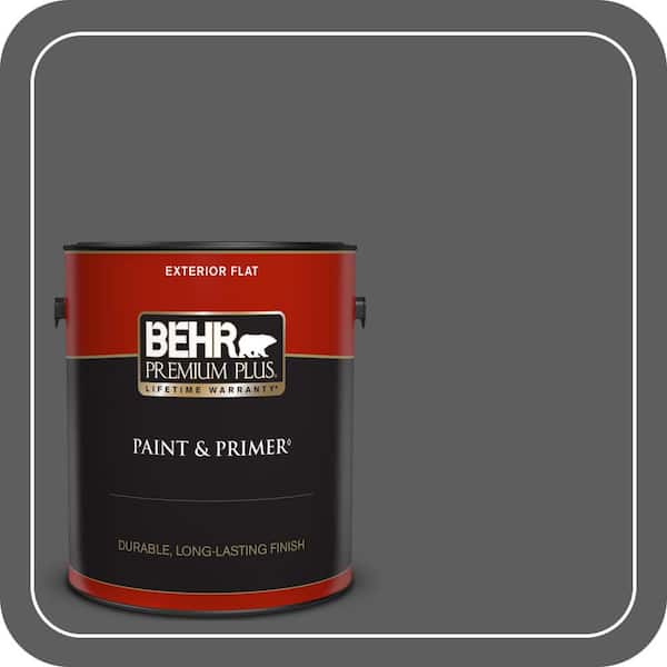 BEHR PREMIUM PLUS 1 gal. #N520-6 Asphalt Gray Flat Exterior Paint & Primer