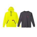Men's Medium Hi-Vis Heavy-Duty Cotton/Polyester Long-Sleeve Hoodie and Men's 2X-Large Gray Long-Sleeve Pocket T-Shirt
