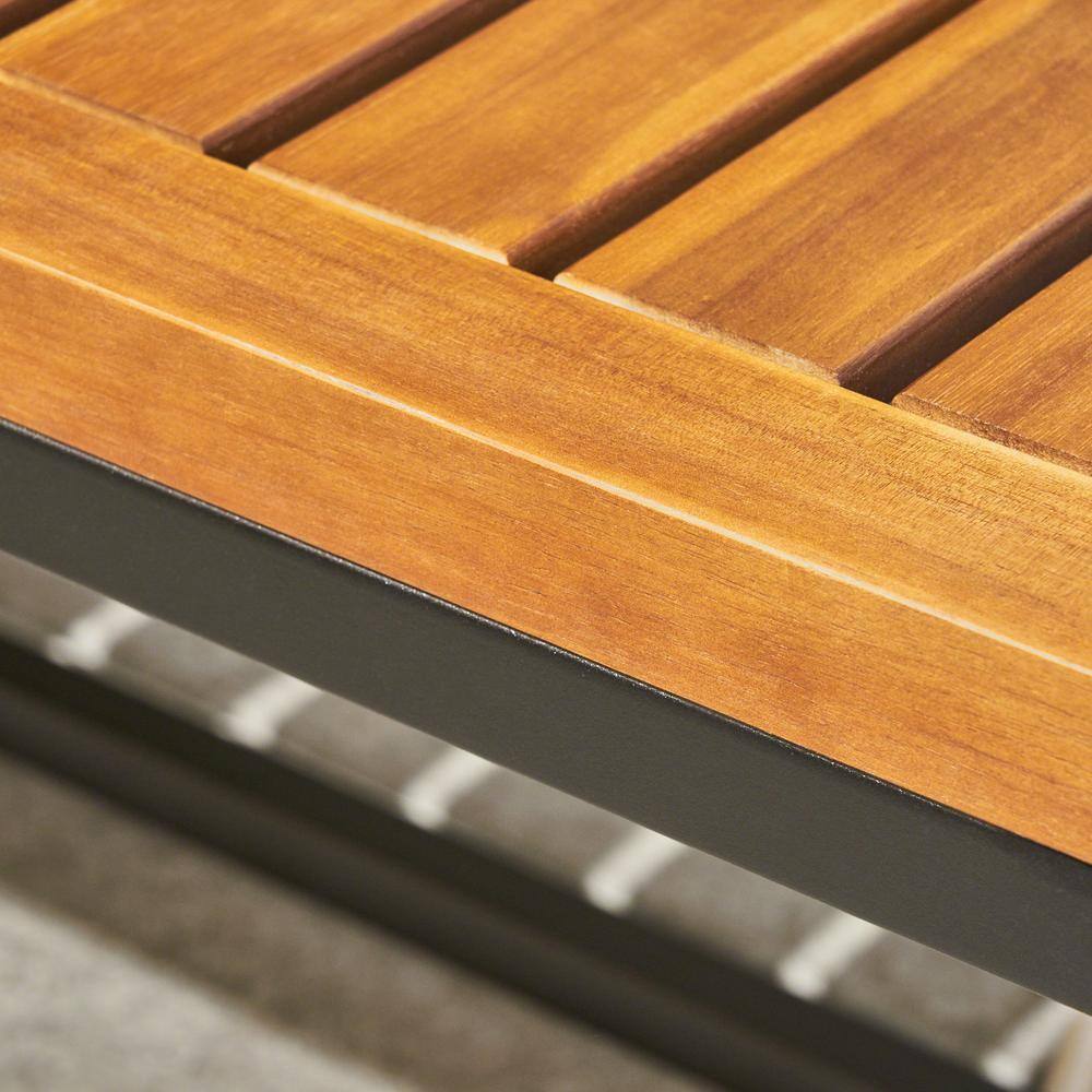 Teak Brown Iron Frame Outdoor Bench, 54-Inch