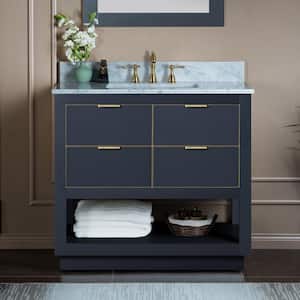 Venice 43 in.W x 22 in.D x 38 in.H Bath Vanity in Gray with Marble Vanity Top in White with White Sink
