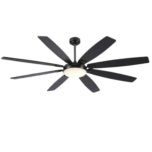 Kviflon 72 in. Indoor/Outdoor Industrial Commercial Large Black Ceiling Fans with Dimmable 3 Colors Lights and Remote