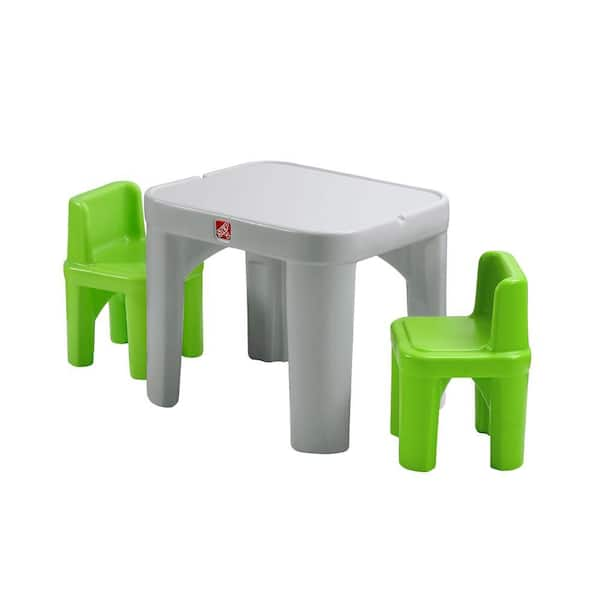 Step2 Mighty My Size 3 Piece Grey and Green Children's Table and Chair Set