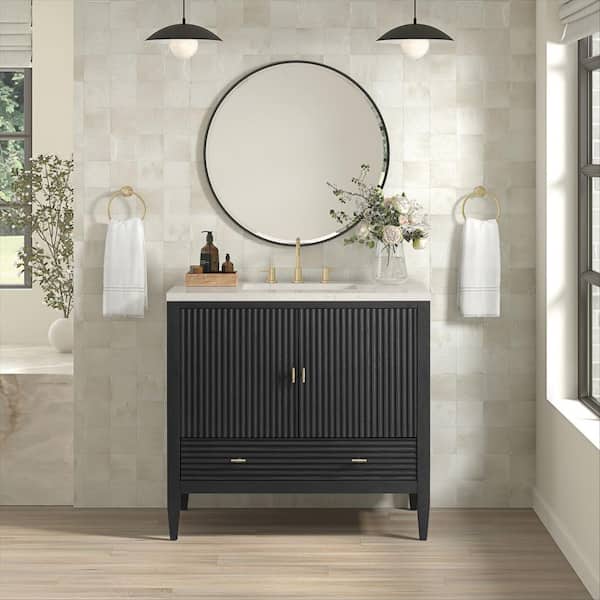 Myrrin 36.0 in. Single Bath Vanity in Carbon Oak with Siberian Quartz Top