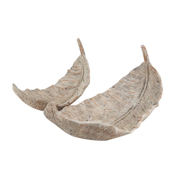 Litton Lane Champagne Resin Leaf Textured Decorative Bowl with Brown Details (Set of 2)
