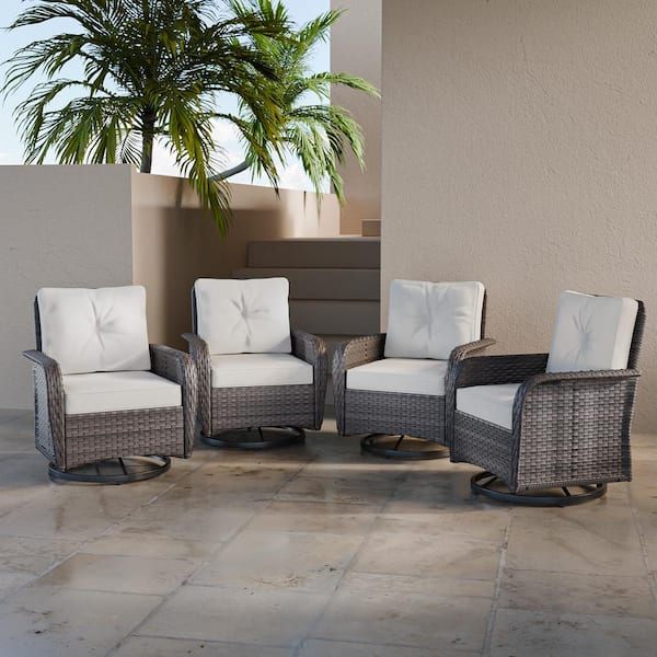 EAGLE PEAK 4-Piece Wicker Swivel Outdoor Rocking Chairs Patio Conversation Set with Cushions