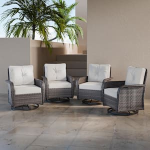 4-Piece Wicker Swivel Outdoor Rocking Chairs Patio Conversation Set with Cushions
