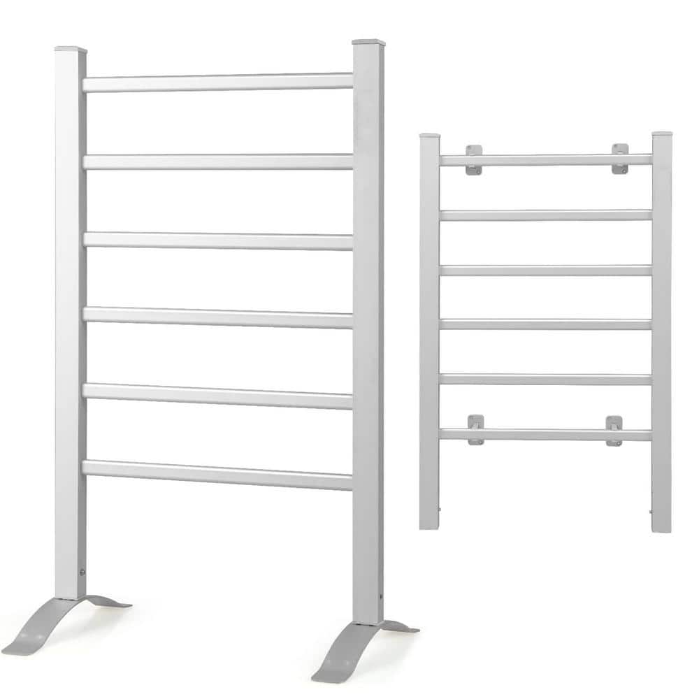 Silver Electric Heated Towel Rack Wall Mounted Towel Warmer, 6Stainless SteelBars Drying Rack