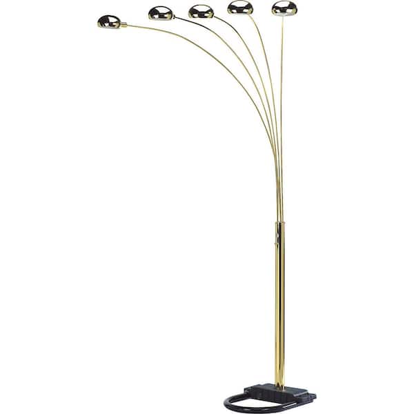 84 in. Gold Modern 5-Light Smart 1-Way (On/Off) Arc Floor Lamp for Living Room with Metal Dome Shade