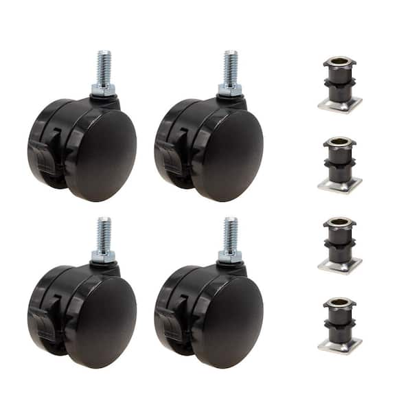 Outwater 2 in. Black Furniture Swivel Brake Caster 440 lbs. Load Rating for 3/4 in. Square, 16 up to 18 gauge tubing (4-Pack)