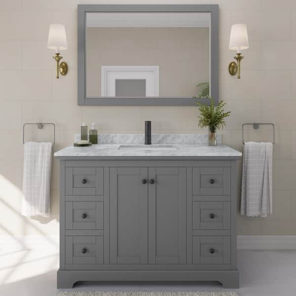 Avery 48 in. W x 22 in. D x 35 in. H Single Bath Vanity in Dark Gray with White Carrara Marble Top