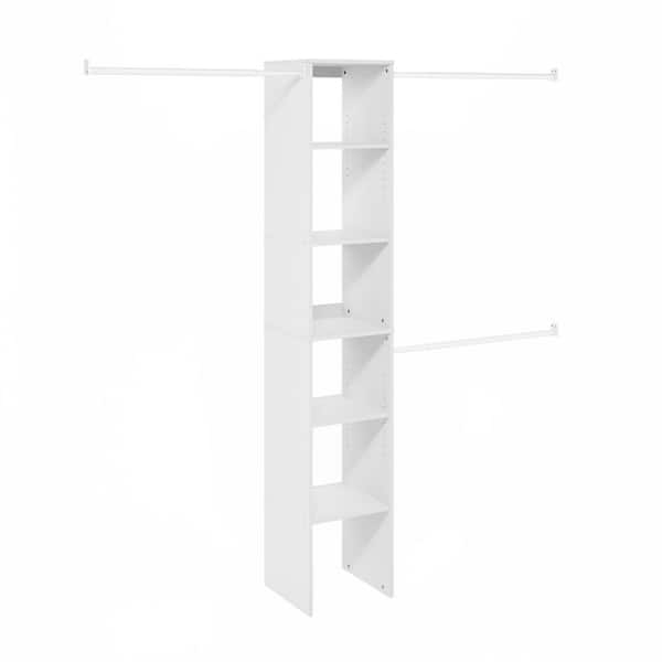 Fano 42 in. - 112 in. W White 3 Hanging Bars 5-Shelf Wood Closet System