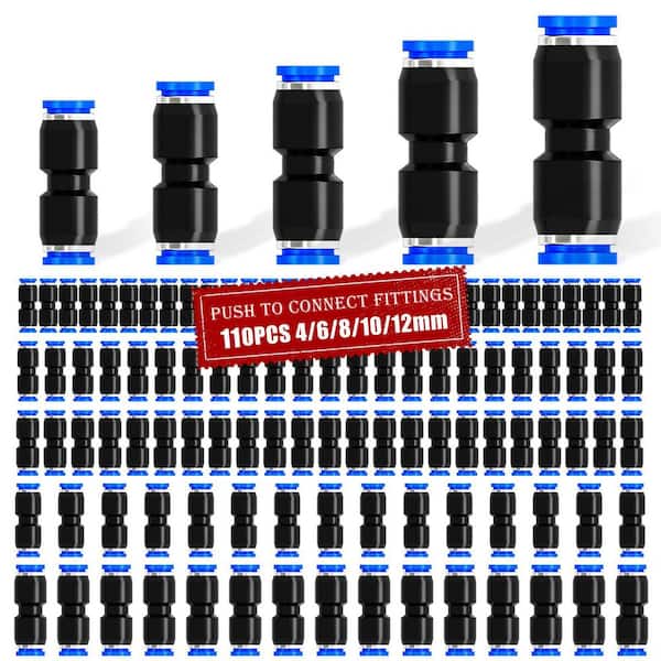 4 mm to 12 mm Metric Push-to-Connect Union Air Line Fittings Kit Blue (110-Pack)