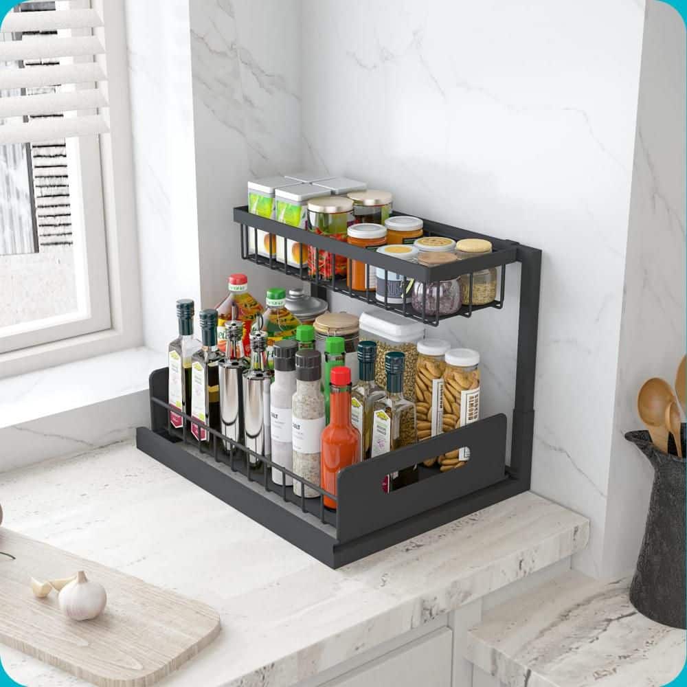2 Tier Metal Under Sink Organizer with Pull Out for Kitchen, Bathroom, Laundry and Cabinet Storage, Black (1-Pack) price history on PriceWatchPro