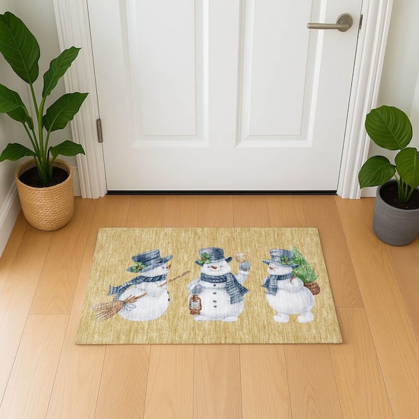 Mayfield Premium Machine Washable Abstract AMF1826 Gold 2 ft. x 3 ft. Area Rug