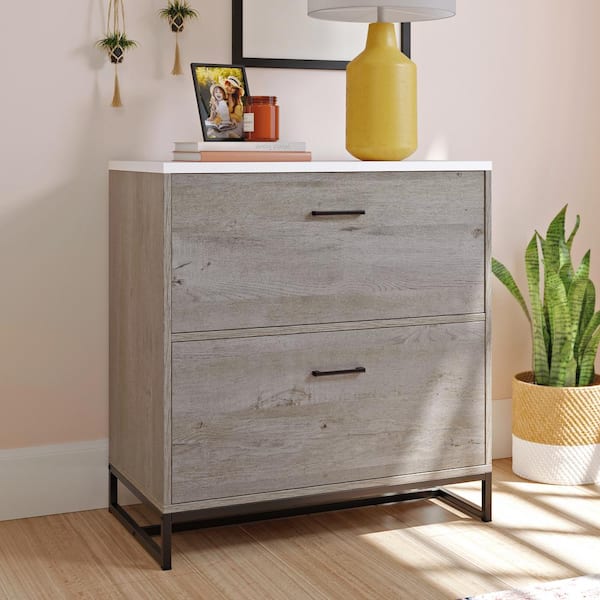 Tremont Row Mystic Oak Lateral File Cabinet with Metal Base