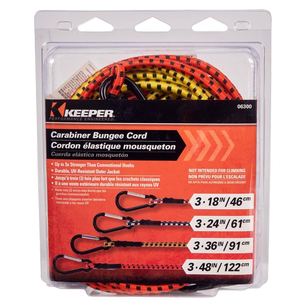 Part 06082,Hampton Products-Keeper,2 Pack Bungee Cord 48" Gray Mini Carabine 
