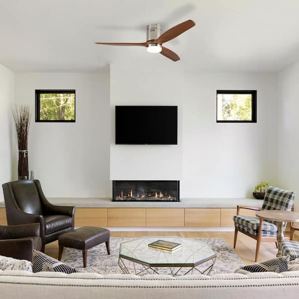 51.4 in. Nickel Flush Mount Fandelier Ceiling Fan with LED Reversible DC Motor w/ Remote Control for Living Room Bedroom