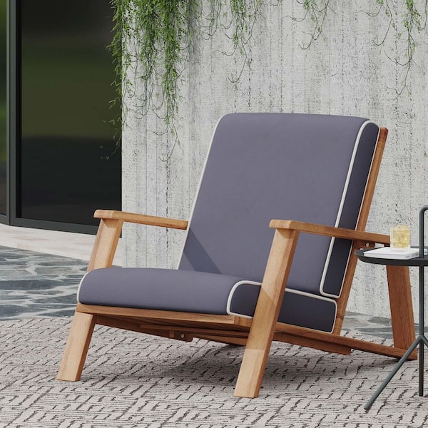 Brown Outdoor Acacia Wood Adirondack Chair with Gray Cushion(1