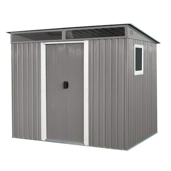 8 ft. W x 6 ft. D Gray Outdoor Metal Storage Shed with Window, Transparent Plate and Lockable Sliding Door (48 sq. ft.)