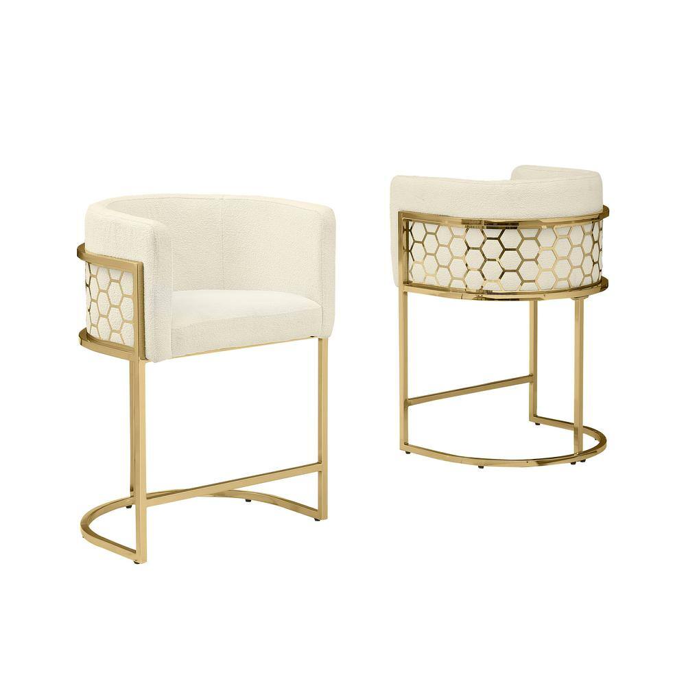 Evan 35.5 in. H Cream Low Back Gold Metal Frame Bar Stool with Teddy Fabric Seat Set of 1 price history on PriceWatchPro