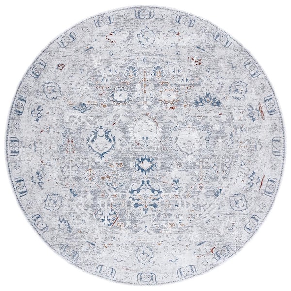 SAFAVIEH Craft Gray/Blue 7 ft. x 7 ft. Distressed Border Round Area Rug