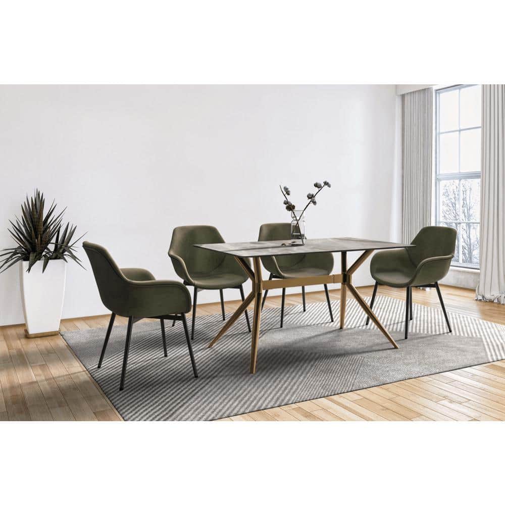 Deep Grey Glass Top Dining Table with Gold Steel Base