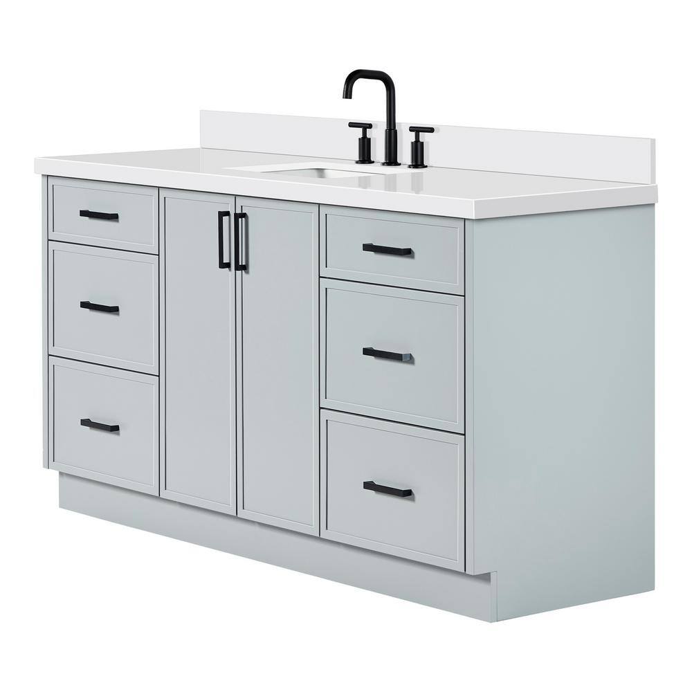 Kelly 67" Light Gray Wood Single Sink Vanity with White Quartz Top