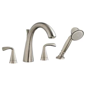 Fluent 2-Handle Deck-Mount Roman Tub Faucet for Flash Rough-in Valves in Brushed Nickel
