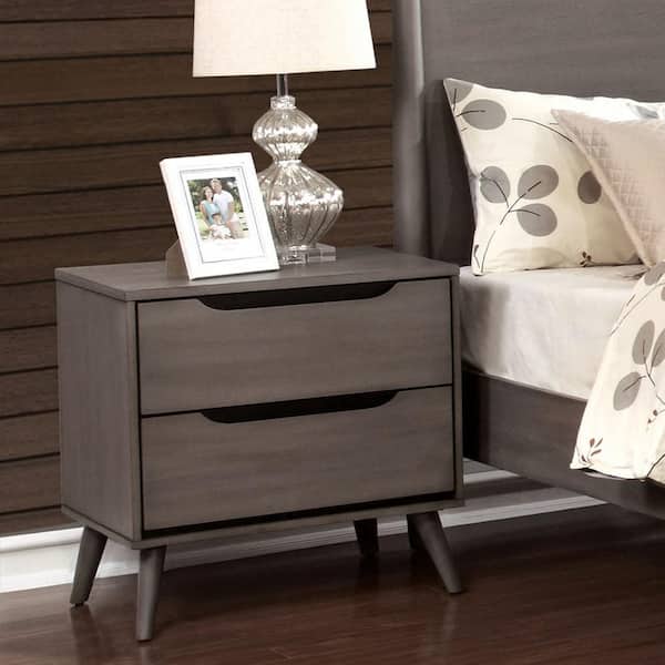 Furniture of America Mackie Mid Century Modern 2-Drawer Gray Nightstand