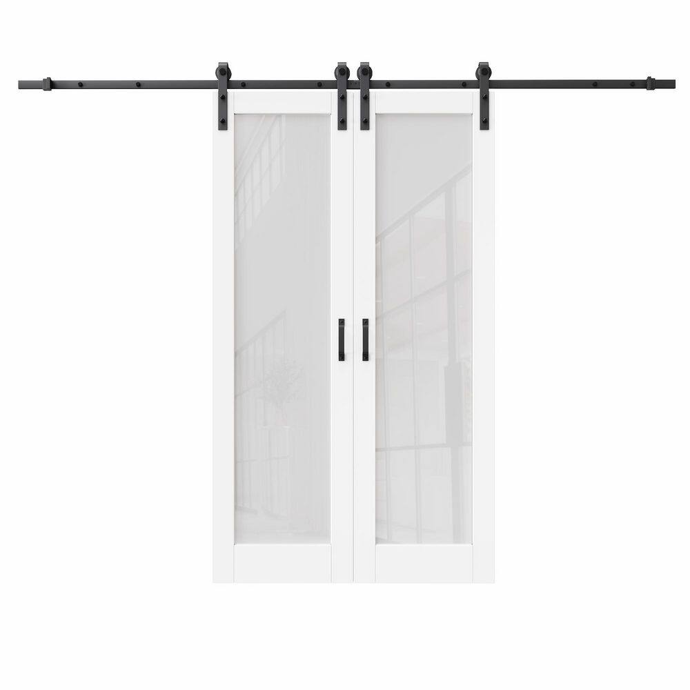 48 in. x 80 in. 1-Lite Frosted Glass White Primed MDF Composite Sliding Barn Door with Hardware Kit and Pantry Sticker price history on PriceWatchPro