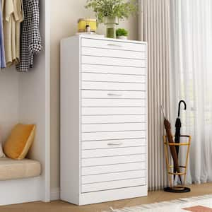 42.3 in. H x 22.4 in. W White Wooden Shoe Storage Cabinet with Silver Handles, 3-Drawers, 18-Pairs