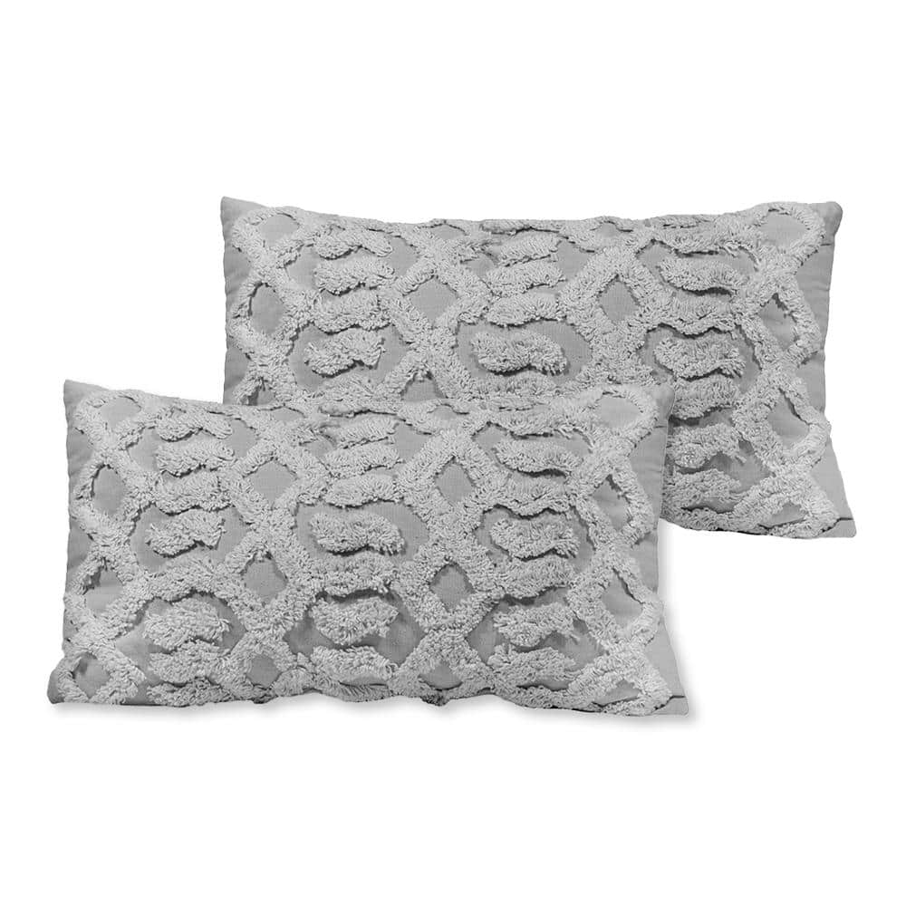 Sol Living Macrame 20 in. x 12 in. Grey Rectangle Outdoor Throw Pillow