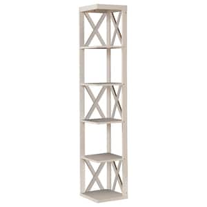SignatureHome 11 in. W Finish White Material Wood Corner Bookcase With 5-Shelf Dimensions: 11"W x 11"L x 65"H