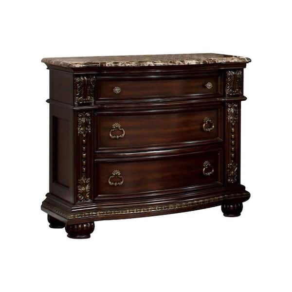Benjara 3Drawer Brown Cherry Night Stand BM141778 The Home Depot