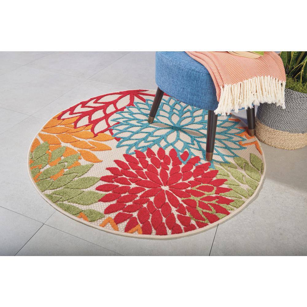 Green Floral Round Synthetic Flat Woven Area Rug