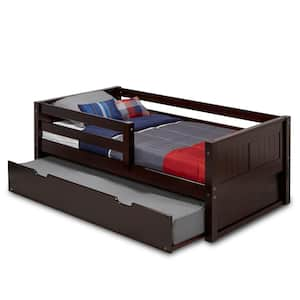 Panel Cappuccino Twin Size Daybed with Front Guard Rail and Twin Trundle